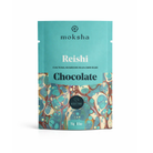 65% dark vegan chocolate with reishi mushrooms in teal marbled packaging.