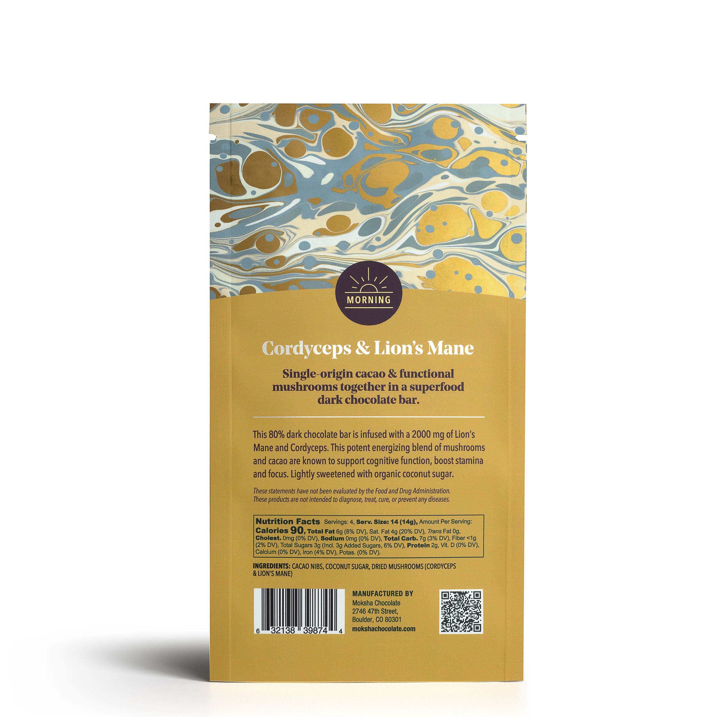 Focus Chocolate Bar • Cordyceps & Lion's Mane – Moksha Chocolate