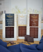 thre non-dairy artisan chocolate bars from Moksha Chocolate