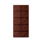 Unwrapped Moksha Pisa 70% dark chocolate bar shown from above, with rectangular segments and a textured diagonal pattern on a light background.